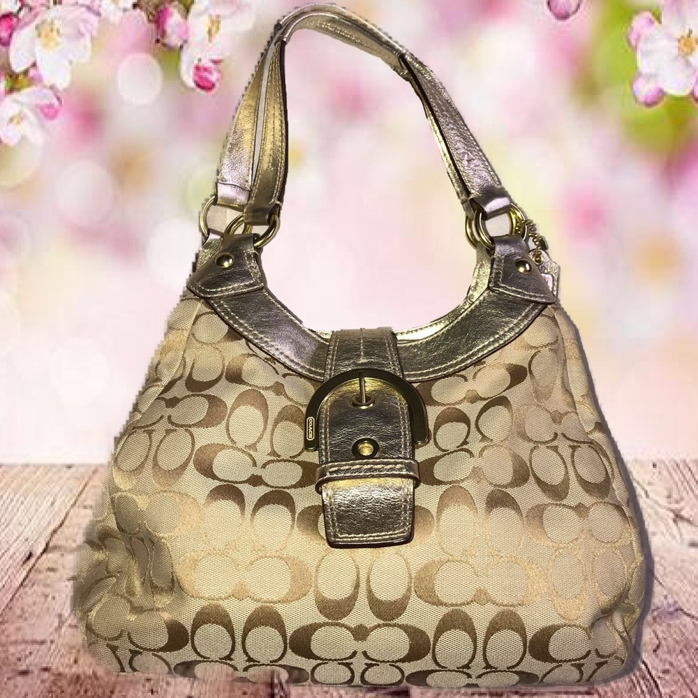 Coach Lynn Buckle Signature Hobo Shoulder Bag